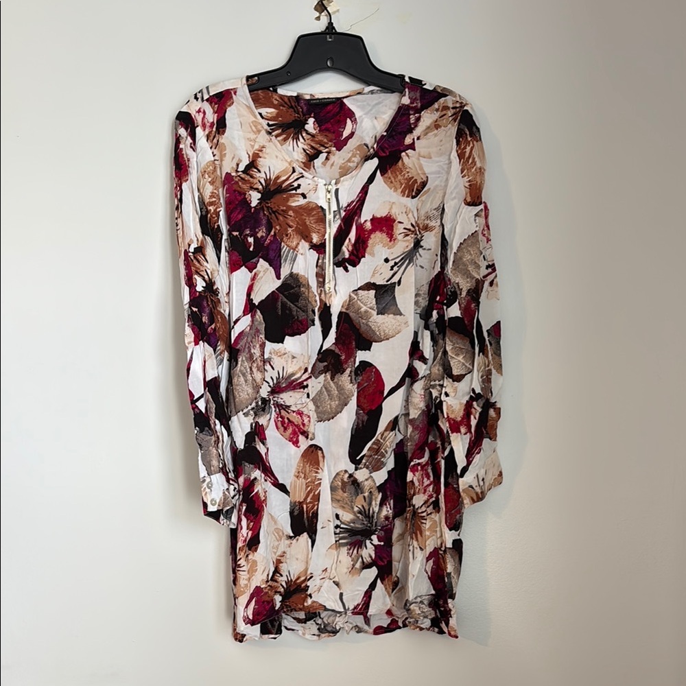 Coco + Carmen Red Brown Sheath Floral Long Sleeve Dress size L/XL